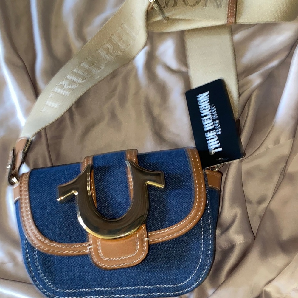True Religion Navy and Brown Crossbody Bag